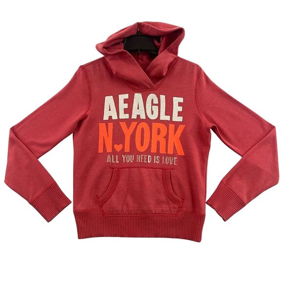 American Eagle Outfitters Hoodie Womens Medium Pink All You Need Is Love NY - Picture 1 of 12